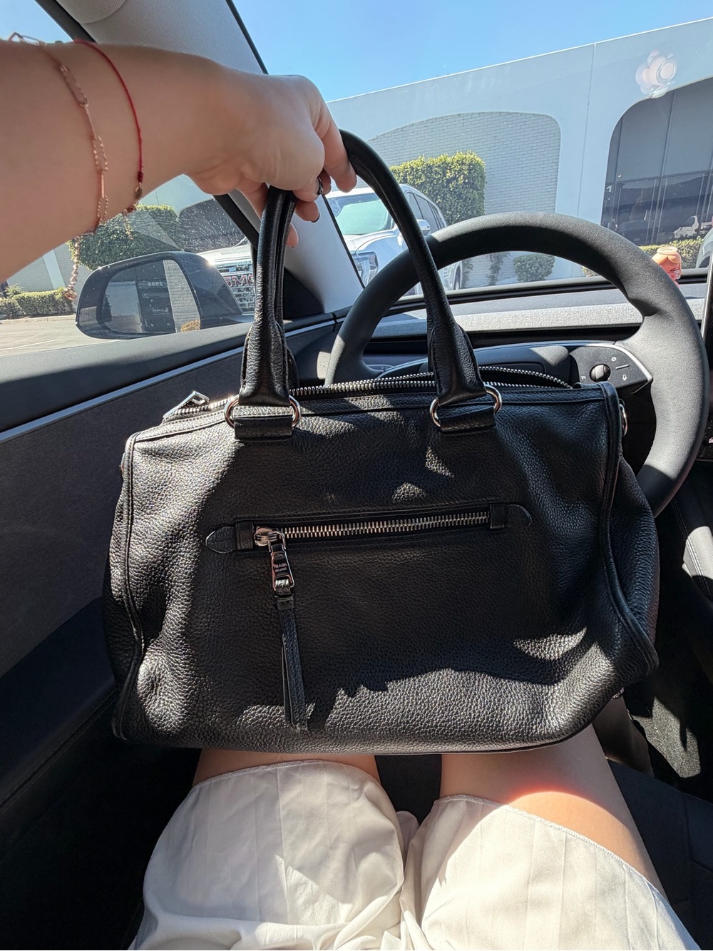 PRADA Black Vitello Daino Leather Large Boston Satchel Bag - Picture 3 of 4